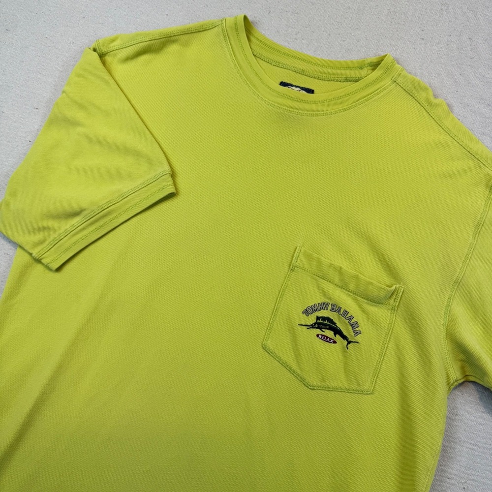 Tommy Bahama Medium T-Shirt Mens Lime Green Relax Pocket Marlin Cotton
